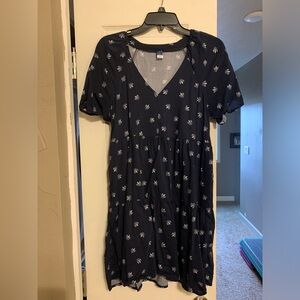 Old Navy Dark Blue V-Neck Mini Swing Dress, Medium